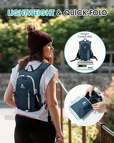 Miniatura 5 de Mochila de senderismo pequeña con soporte frontal para teléfono, mochila plegable con correa para el pecho y la cintura, mochila ligera para mujeres