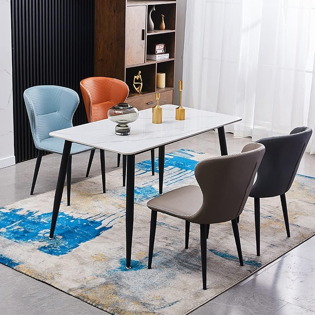 Modern Leather Side Chairs with Stylish Carbon Steel Legs Set of 2 Comfortable Counter Height Dining Chairs for Home or Office (Color: Dark Brown)