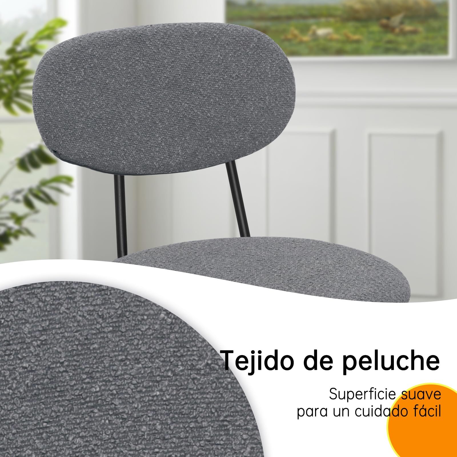 WAFTING Sillas de Comedor Pack de 6, Sillas de Cocina Apilables con Tapizado de Tela Teddy y Patas de Metal, Adecuadas para Salón, Cocinas, Salas de Estar, Dormitorios-Gris Oscuro