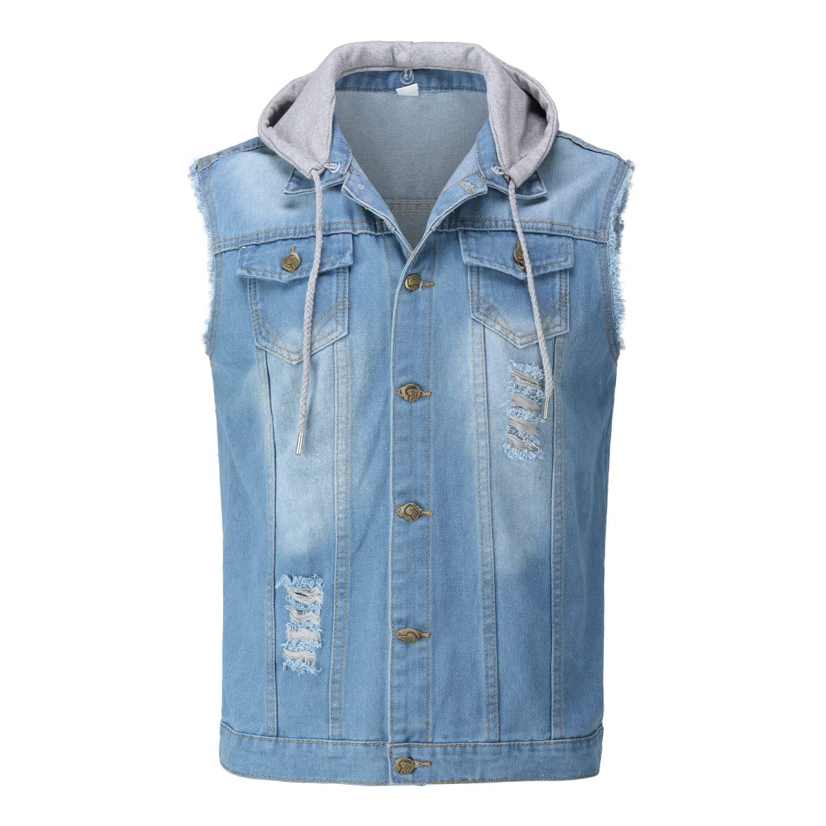 YOUTHUP Gilet Homme en Jeans à Capuche Amovible, Gilet en jeans Vintage déchiré Biker Gilet, Veste en Jean Homme Sans Manches, Gilet Jean Cowboy
