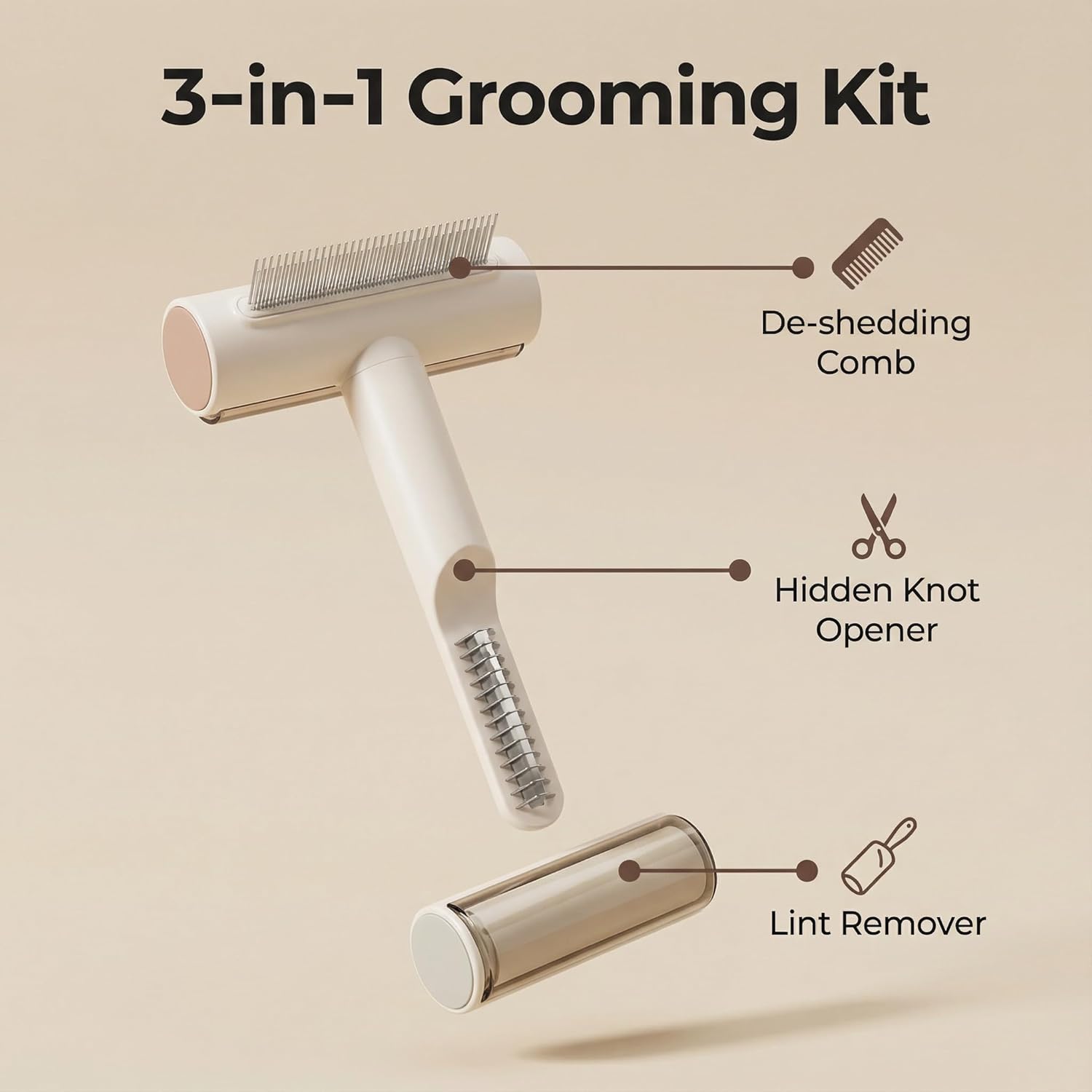 3-in-1 Pet Grooming Tool，Demating Comb & Deshedding Brush for Long Hair&Short Hair Breeds-Pet Hair Remover