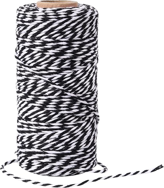 AUERVO 100M Christmas Twine, Black and White String Cotton Wrapping Twine For Xmas Packing Gift Wrapping String Decorations DIY Crafts and Handmade Arts