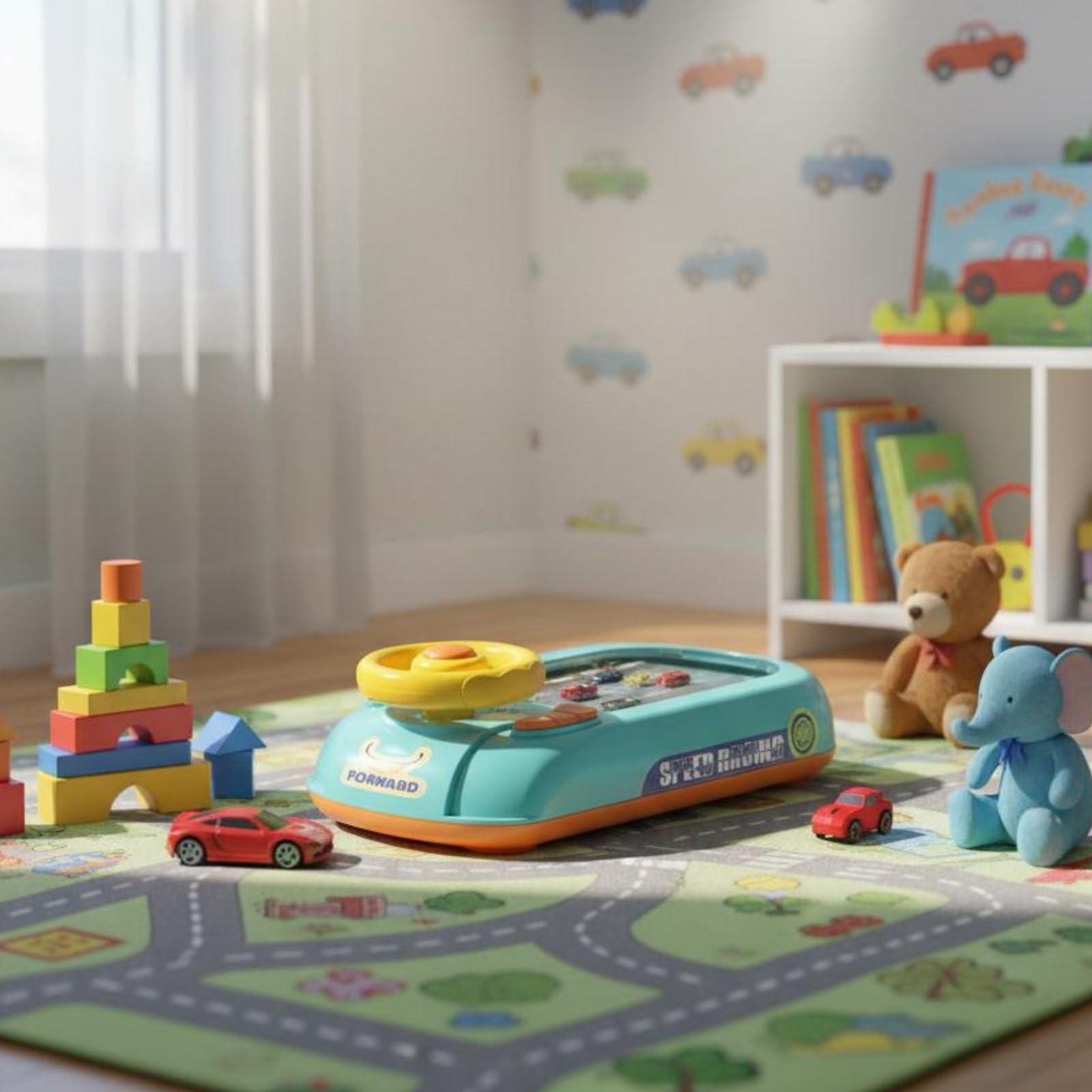 Juego de Carreras Infantil Volante Interactivo Simulación de Conducción Juguete Educativo con Selector de Marchas Música Control de Velocidad Plástico, Nueva Aventura Racing