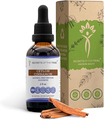 Secrets of the Tribe Extracto líquido sin alcohol de tintura de canela de Ceilán, canela de Ceilán (Cinnamomum Verum) corteza seca (2 onzas líquidas)