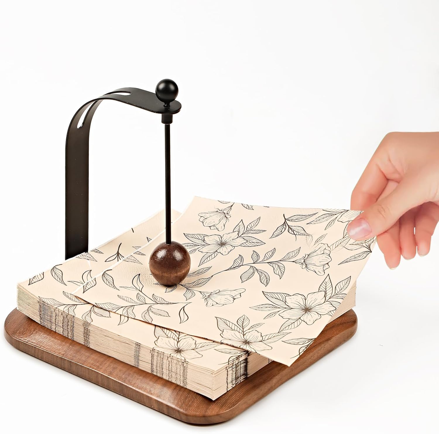 Modern Table Napkin Holder in Solid Black Walnut Wood, Large Decorative Design with Wind-Resistant Feature, Fits Standard 6.5" Napkins for Kitchen, Dining, or Outdoor Use