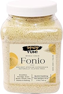 Spicy Yum! Whole Grain Fonio – Ancient African Supergrain | Naturally Gluten-Free, Non-GMO, Paleo-Friendly, Quick Cooking | Great for Breakfast, Porridge, Salads, Side Dishes & Baking (16 oz)