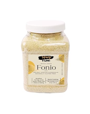 Spicy Yum! Whole Grain Fonio Ancient African Supergrain | Naturally Gluten-Free, Non-GMO, Paleo-Friendly, Quick Cooking | Great for Breakfast, Porridge, Salads, Side Dishes & Baking 16 oz