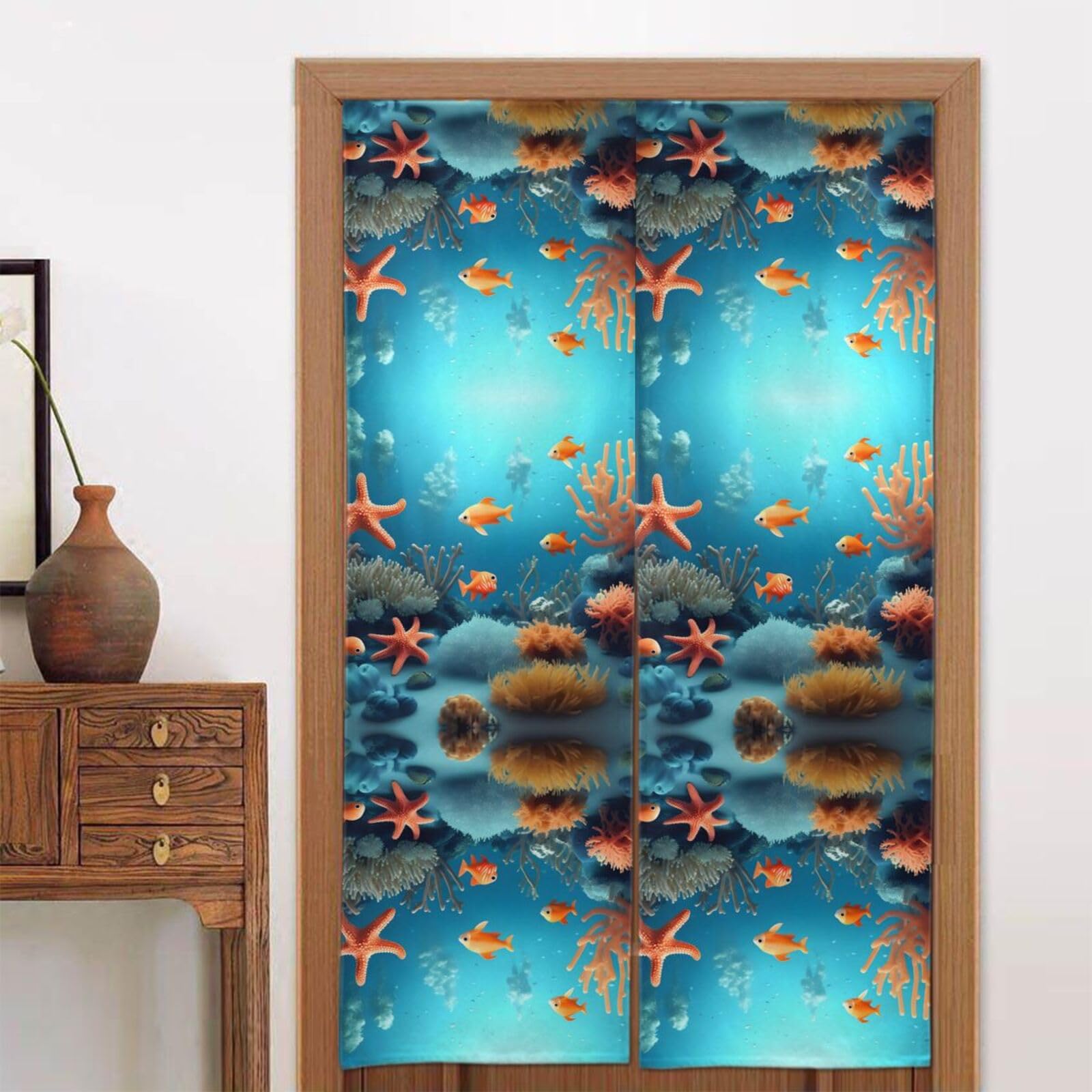 CNTDBU Coral Fish underwater Door Curtain 34x56 Inch-Room Divider Panel for Privacy, Entryway Screen for Kitchen Bedroom