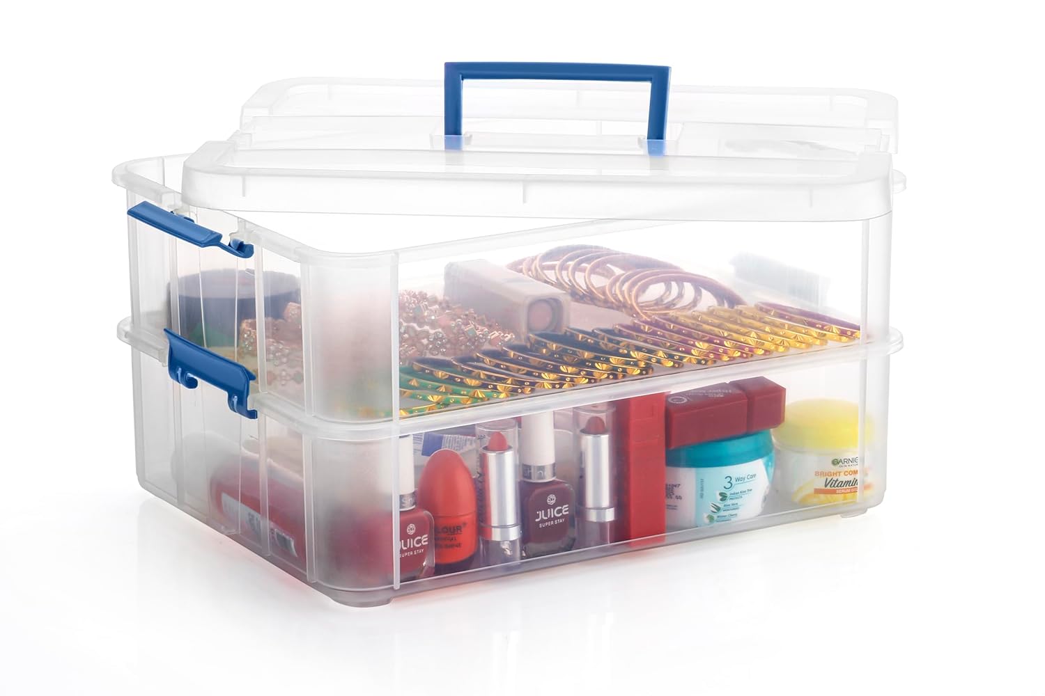 Palak Plastic Storage Box 2 Tier Transparent Rectangular Multi Utility Detachable, Space