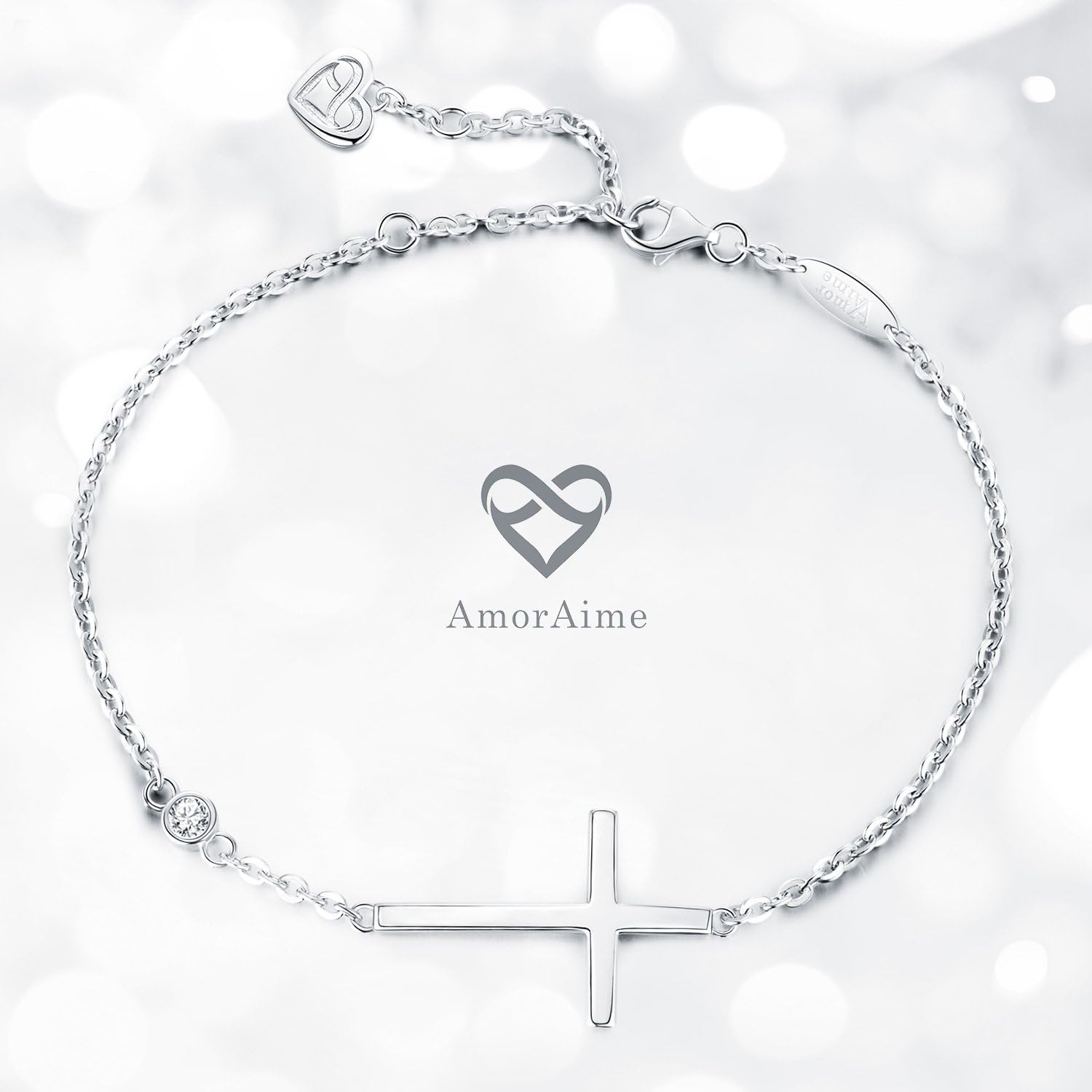 AmorAime 925 Sterling Silver Cross Bracelet for Women Christian Faith Bracelet 14K Gold Plated Bracelets Believe CZ Adjustable for Easter or Holiday - Image 3