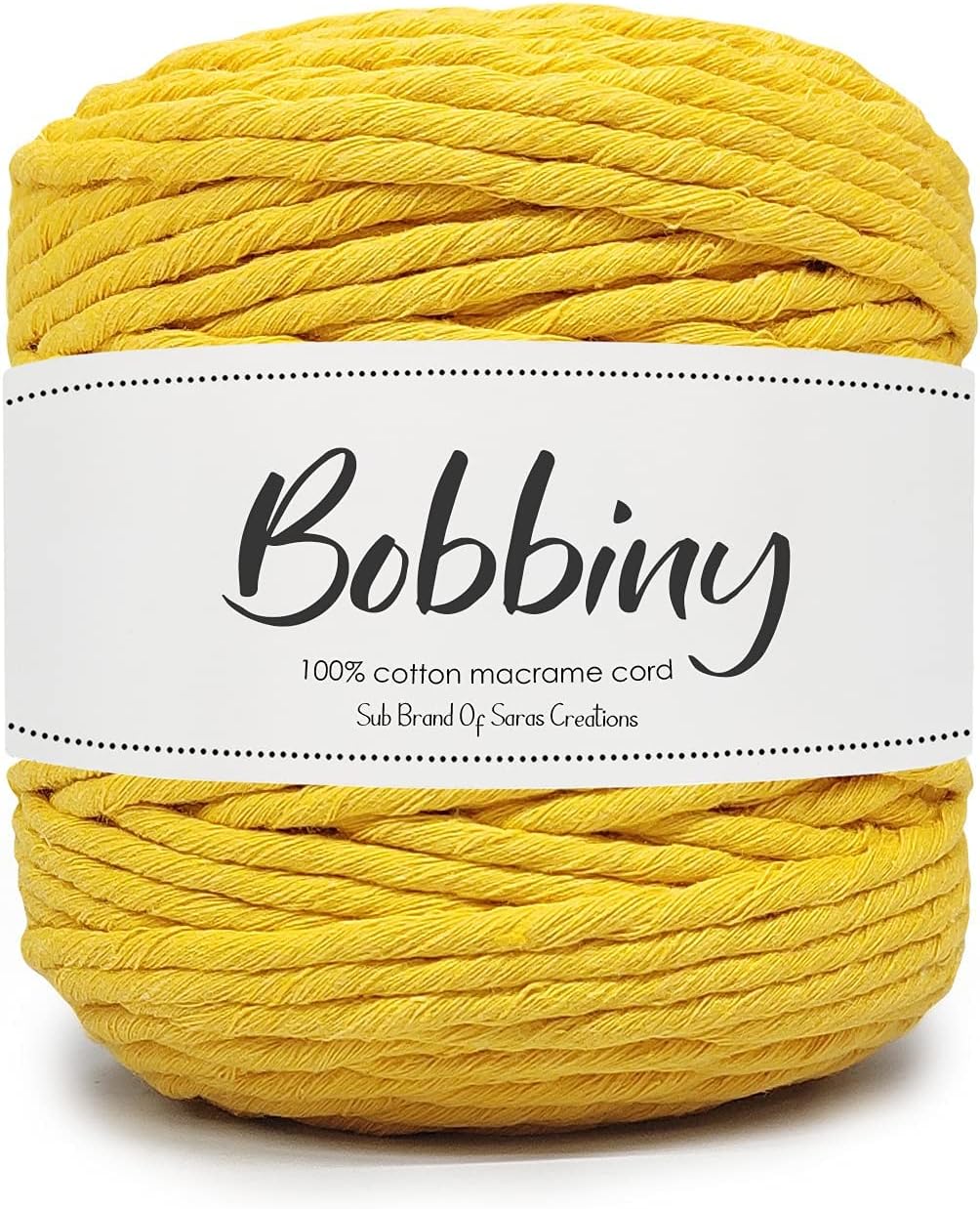 BOBBINY | Single Strand Cotton Macrame Cord Thread Rope for Crafts, Macrame DIY and Other Projects | Mustard Yellow | 4mm, 100 Meter