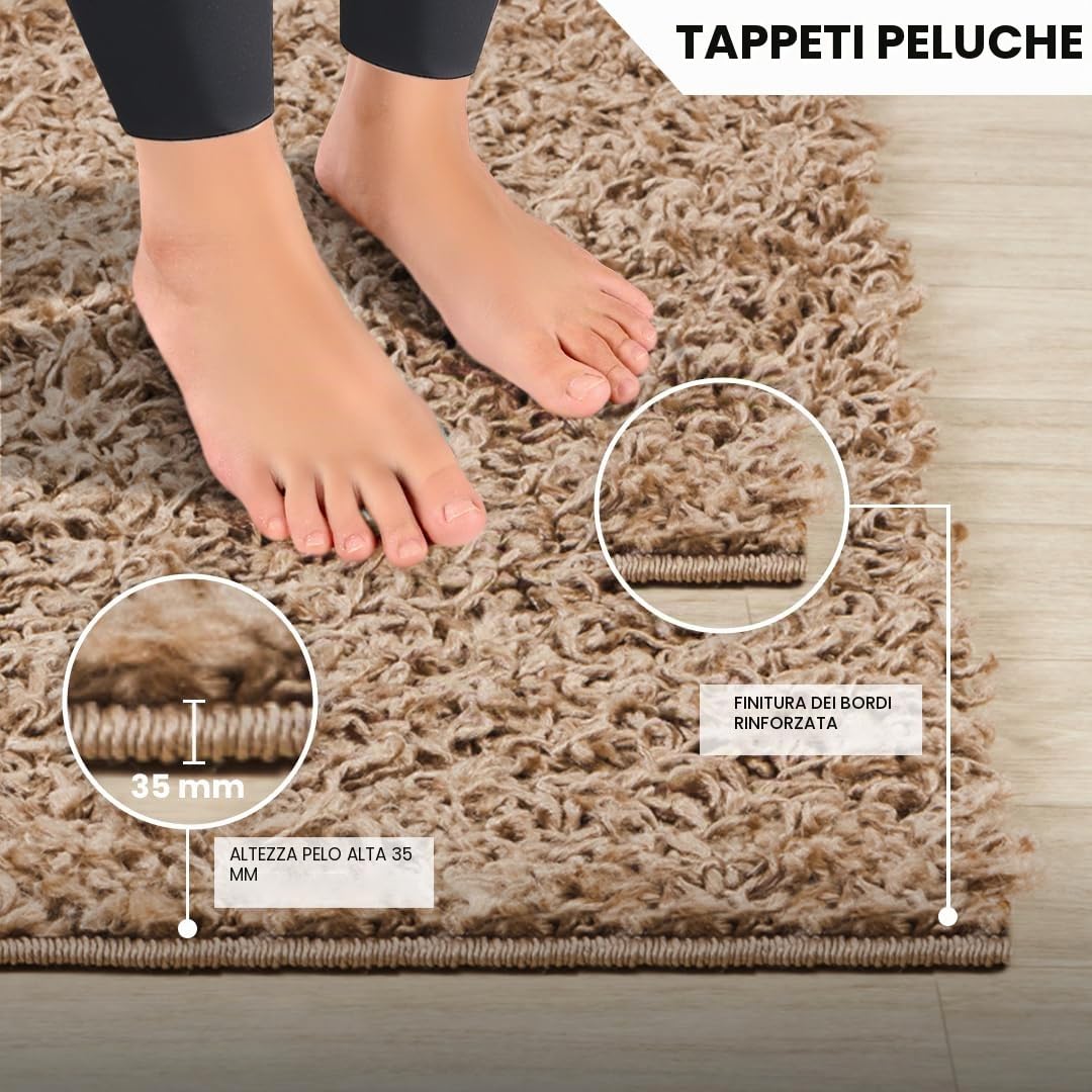Livabliss Tappeto Shaggy Home Ampio Tappeto Salotto Moderno, Sala da Pranzo, Morbido Tappeti Shaggy per Camera da Letto, Motivo Astratto Berbero Peloso, leggera da Pulire, 120x170 cm Beige Chiaro