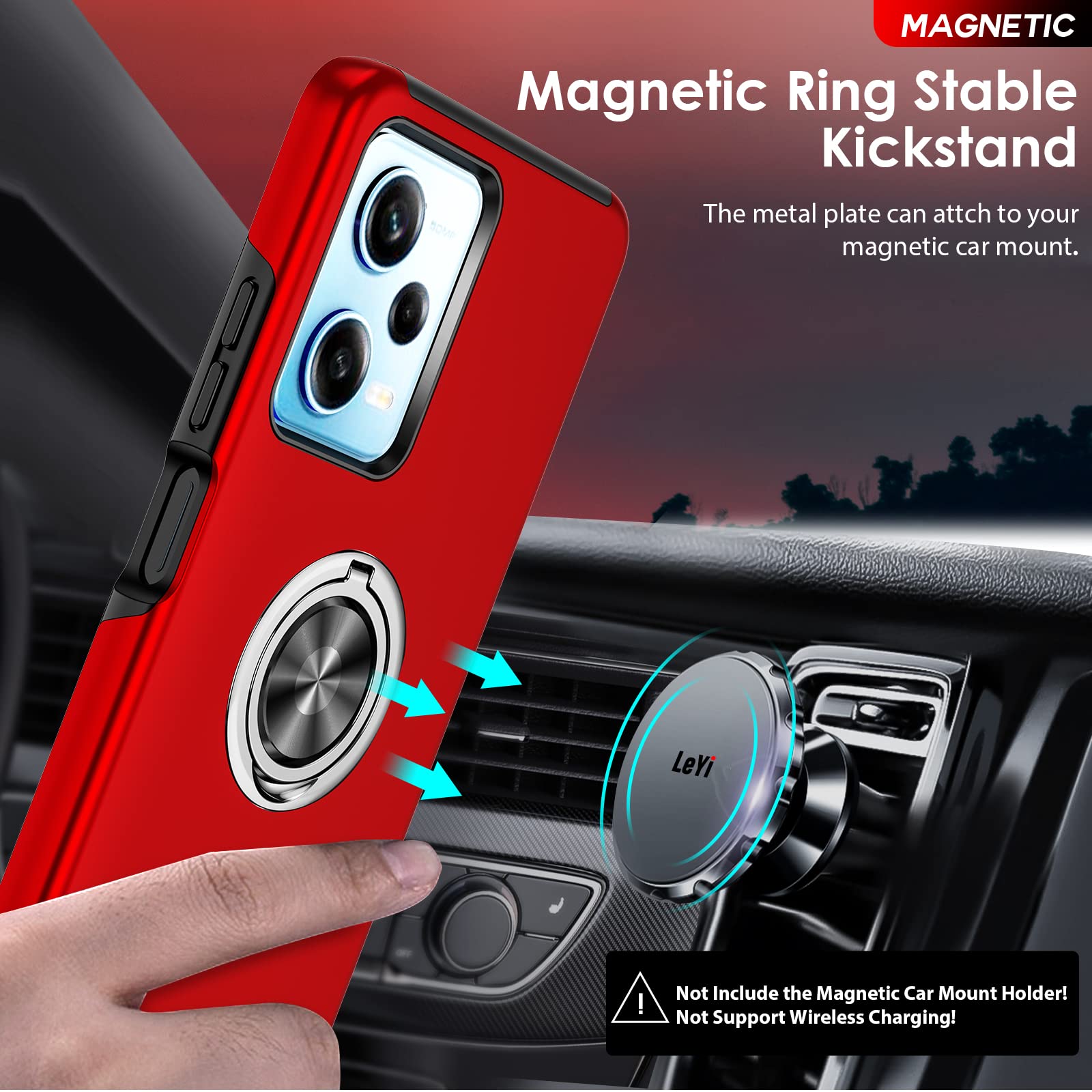 LeYi Cover Per Xiaomi Redmi Note 12 5G / Poco X5 5G Con Anello E 2 Vetri Temperati - Rosso - 3