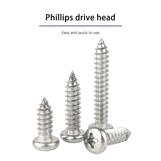 #8 x 1-1/2 pulg Tornillo para madera, cabeza redonda pan con sistema Phillips, acero inoxidable 304, tornillos autorroscantes para metal, 50 piezas miniatura 3