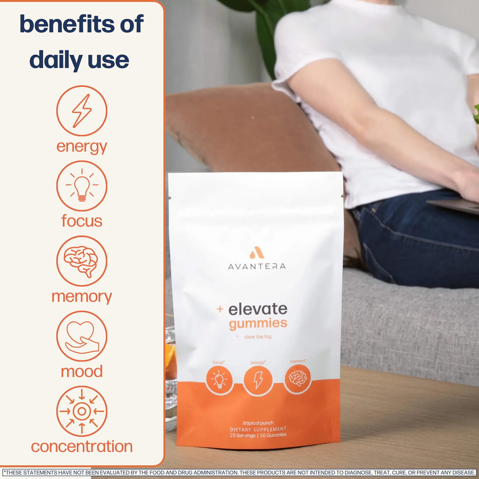 Avantera Elevate Gummies Premium Nootropic Supplement - Beat Brain Fog - Best Focus Supplements for Memory & Focus Support - Energy Without Crash - 56 Gummies for Women & Men — Amazon image 2
