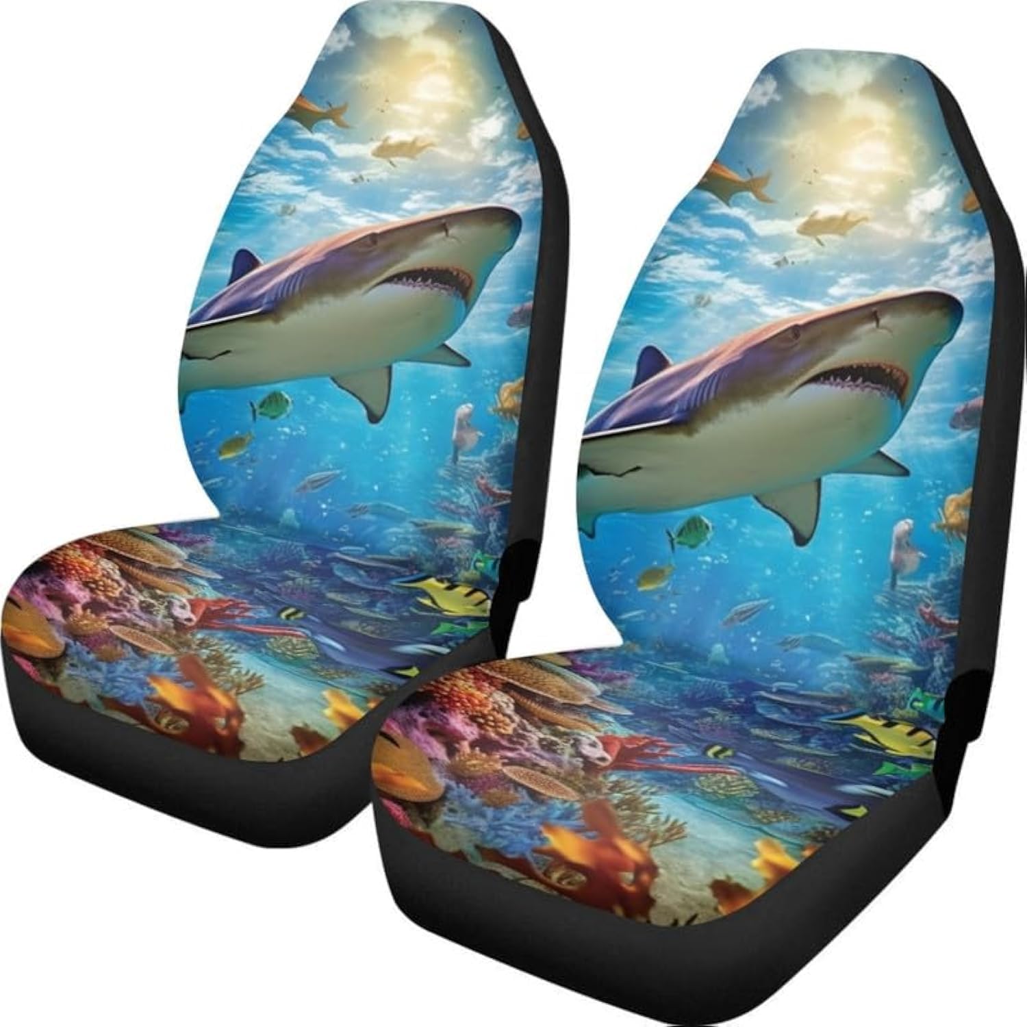 Shark Coral Underwater World Seat Covers for Cars Full Set,Seaworld Fish Pattern Front Seat Covers with Washable Vehicle Bucket Seat Cover Protectors for SUV Trucks