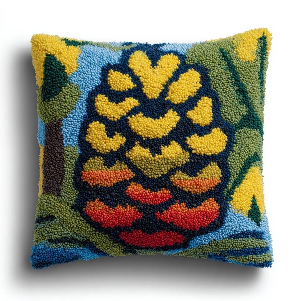 WallustrioaW Latch Hook Cushion Kits 17x17in,Pine Cone Pattern