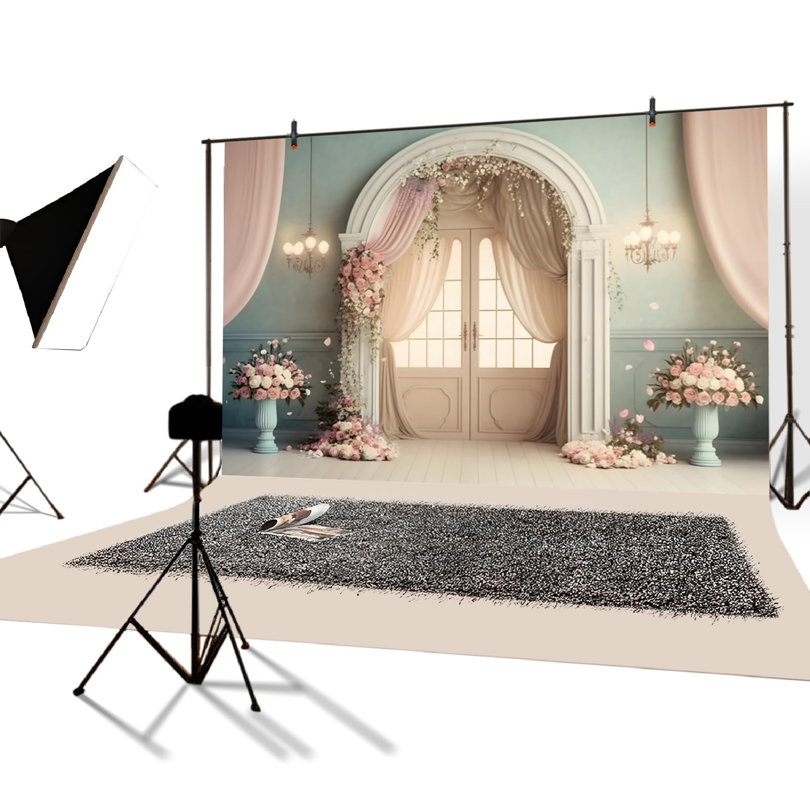 YongFoto 3x2,5m Matrimonio Sfondo per servizio fotografico Camera europea Porta Tessuto Fiore Lampadario Romantico Sfondi per coppia Ricevimento di matrimonio Cerimonia Portrait Photo Puntelli