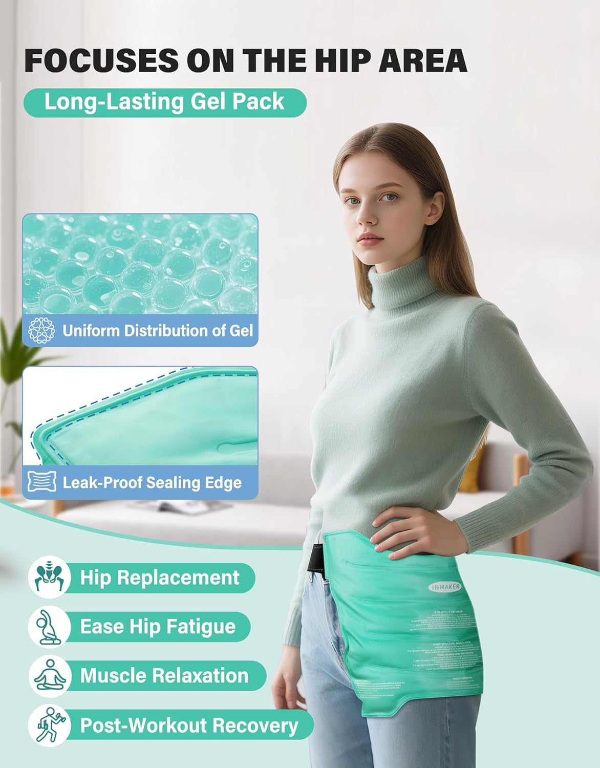 INMAKER Hip Kit 5PCS with Gel Ice Pack Reusable for Hip Replacement Surgery