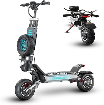 GD83 Electric Scooter for Adults - 5600W Dual Motor, Up to 56 MPH, 62* Miles Long Range, 60V/30AH Battery, with Spare Tire & Aluminum Alloy Single Swing Arm, Foldable, 11" Off-Road Tires