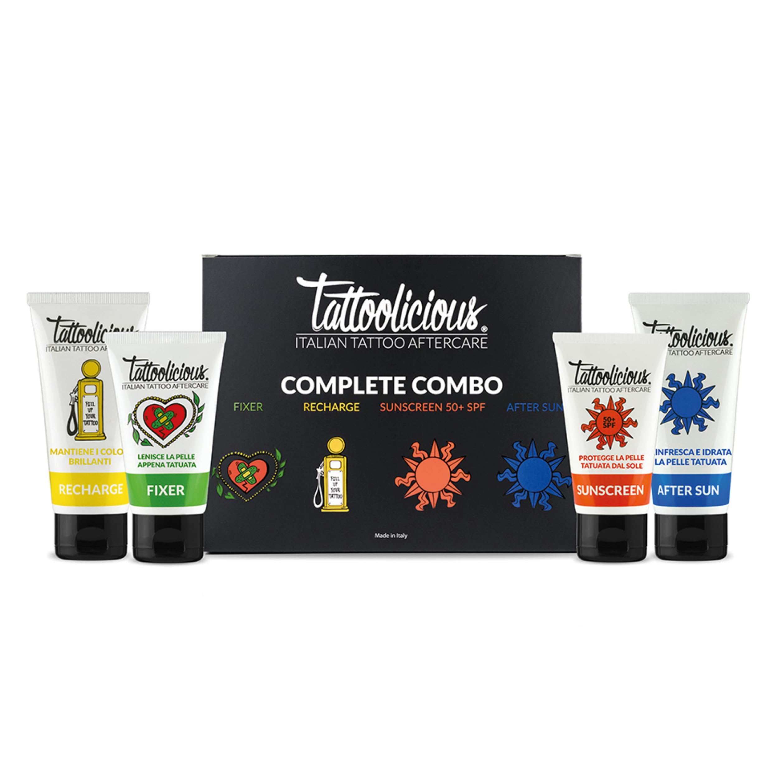 COMPLETE COMBO – FIXER, 75 ml + RECHARGE, 100 ml + SUNSCREEN 50+ SPF, 75 ml + AFTER SUN, 100 ml – With Organic Active Ingredients.