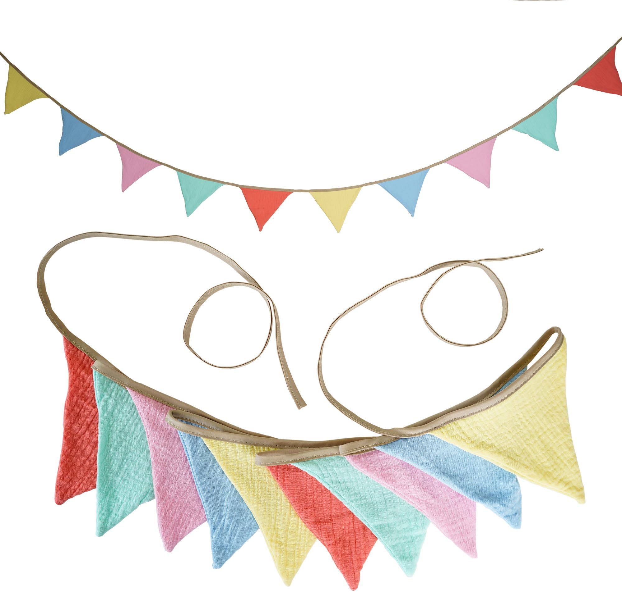 Fabric Bunting Banner, 2 Pack Handmade Neutral String Banner Each 8.5 ft 10 Flags Nursery Wall Hanging Wedding Birthday Home Baby Shower Party Decoration Bunting (Macaroon)