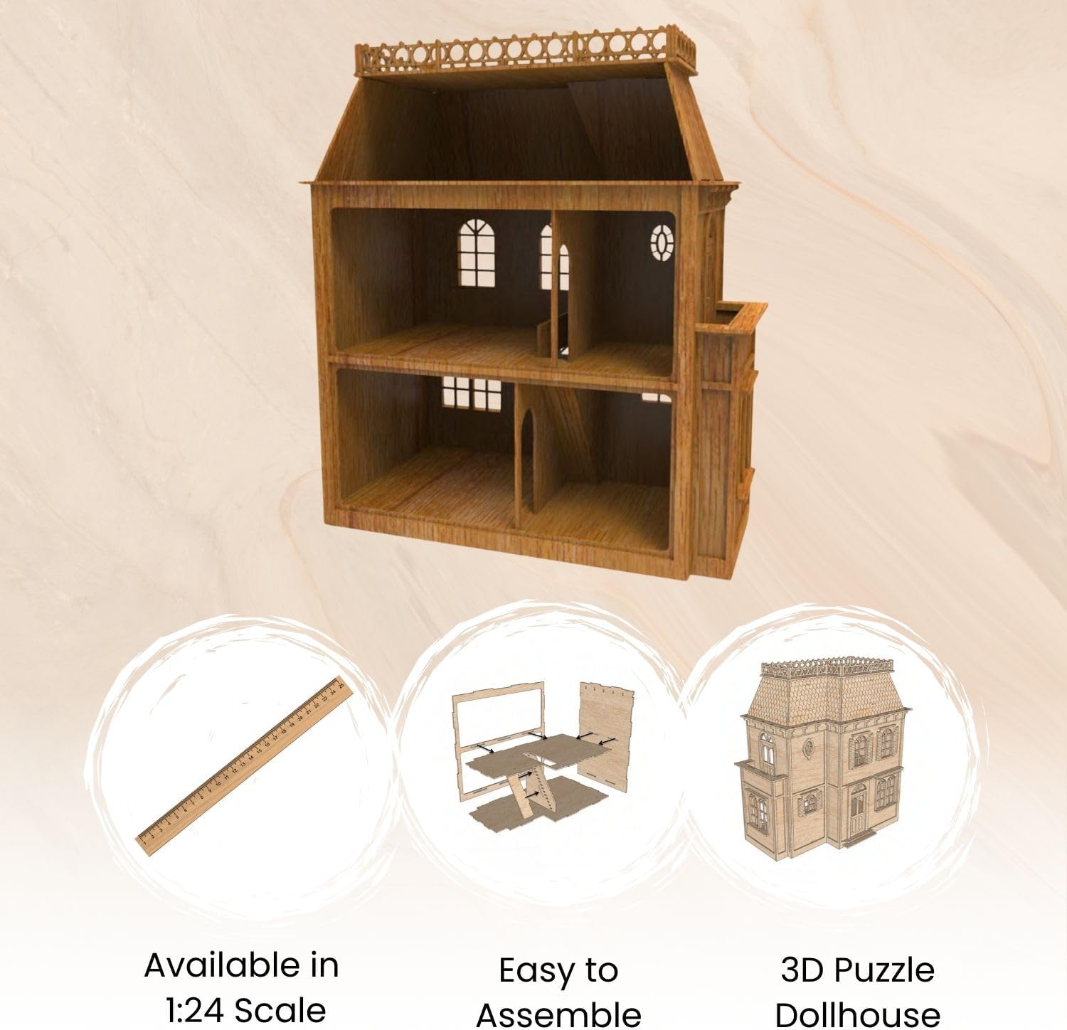 Bird's Wood Shack Charlotte Grimke Little Princess 3D Puzzle Dollhouse – Made from Baltic Birch Wood – Vintage Miniature 1:24 Scale DIY Assembly – Fun & Challenging Wooden Doll House Puzzle image 2