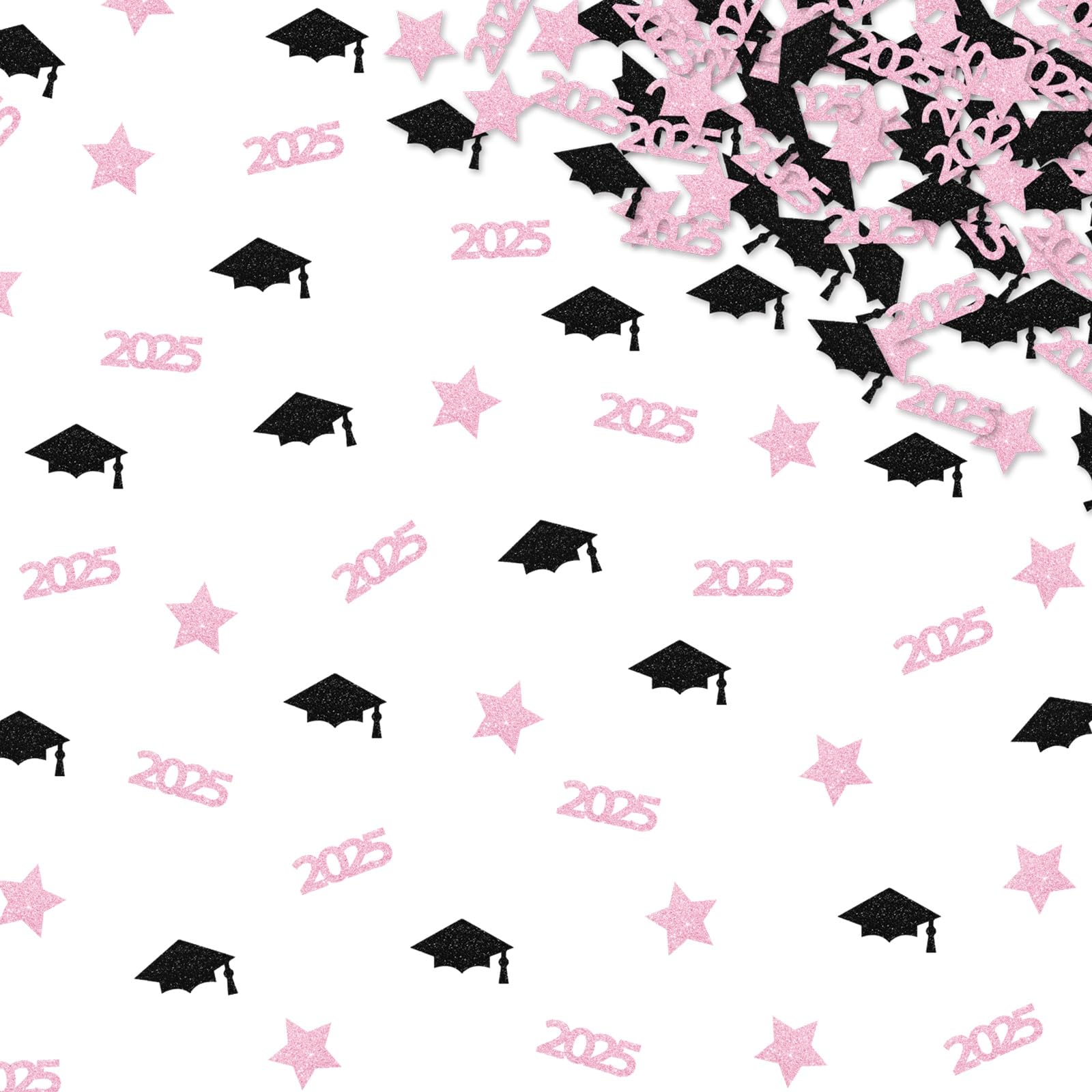 120pcs 2025 Graduation Confetti, Class of 2025 Confetti, Congrats Grad Table Scatter, Black&Pink Glitter Graduation Cap Table Scatter, 2025 Senior High School College Grad Party Decoration