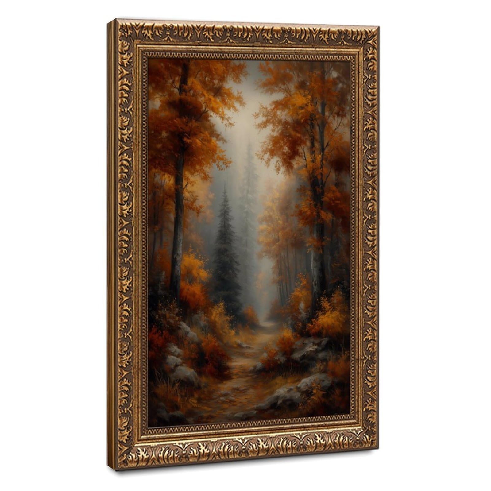 Bareronor Bronze Moody Autumn Forest Path Canvas Poster Bedroom Decor Landscape Office Room Decor Gift 20" L X 30" W
