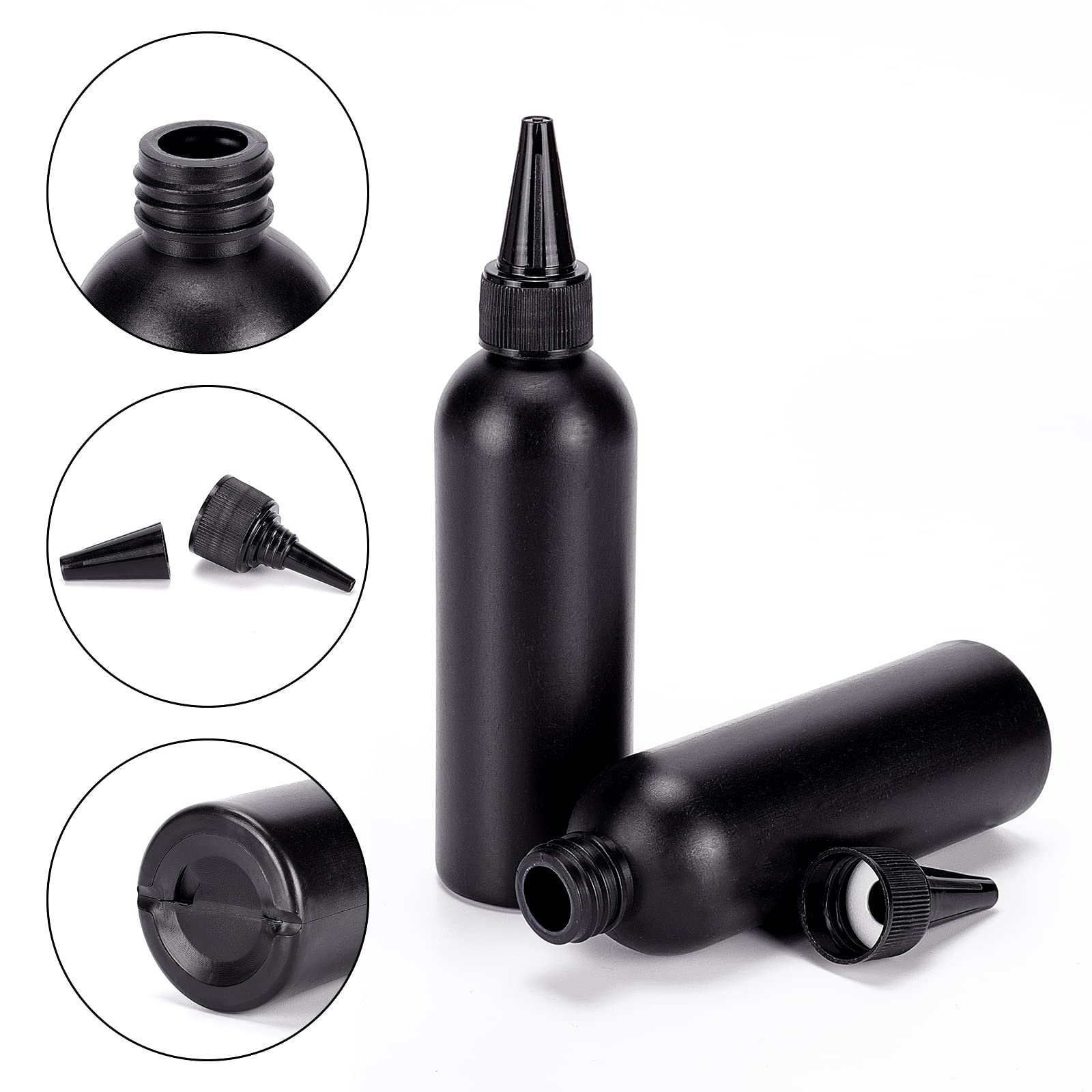 BENECREAT 16 Stück 120 ml/4.06 Unzen Schwarze Kunststoff-Quetschflaschen, Squeeze-Gewürzflaschen Mit 2 Trichter Und 10 Transferpipetten Für Ink Tattoo Liquid Painting Glue