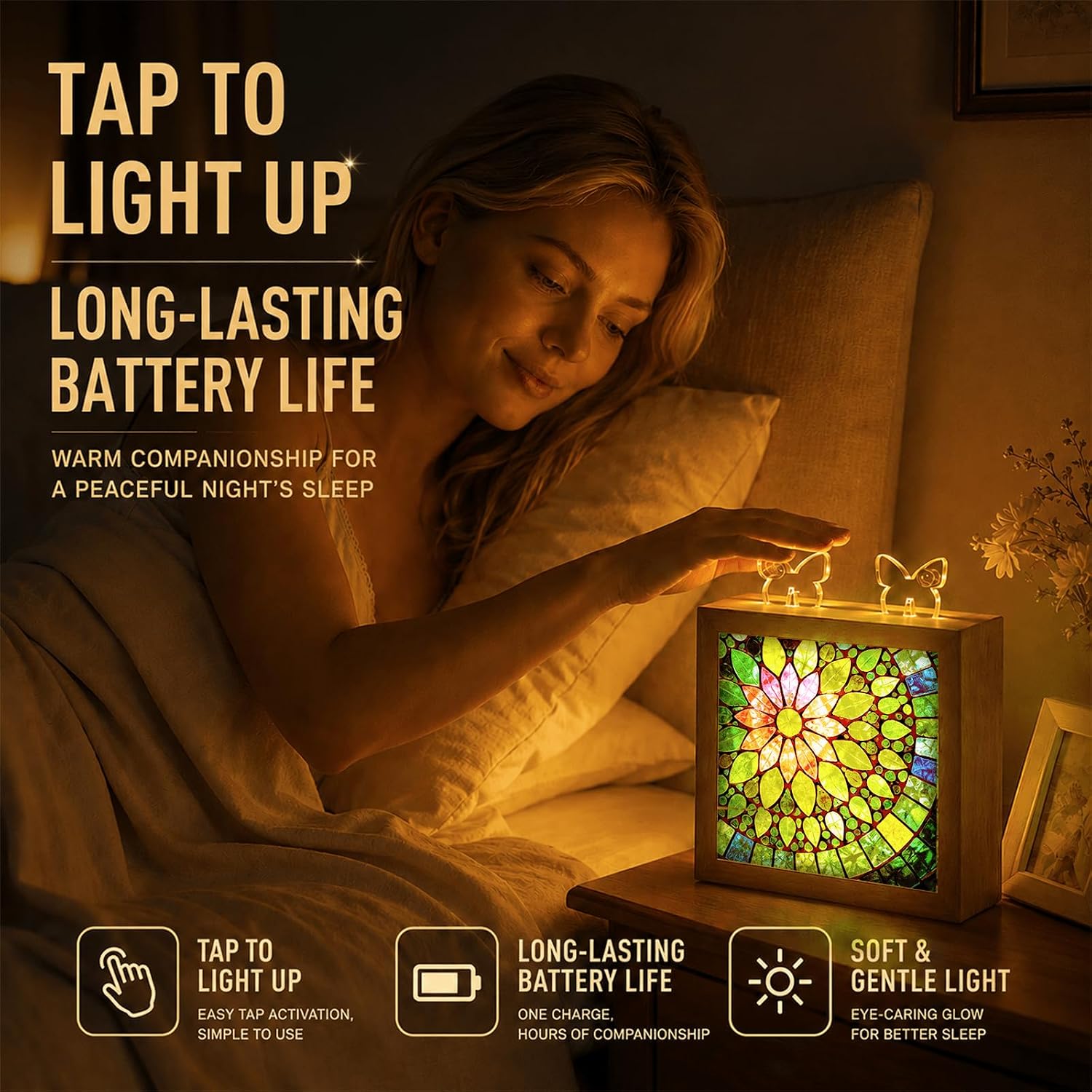 Acrylic Puzzle Night Light-Verdant Bloom, DIY Illuminated Puzzle Display with Wooden Photo Frame, Warm Glow Decorative Table Lamp, for Bedroom, Living Room, Holiday Home Decor Gift image 2
