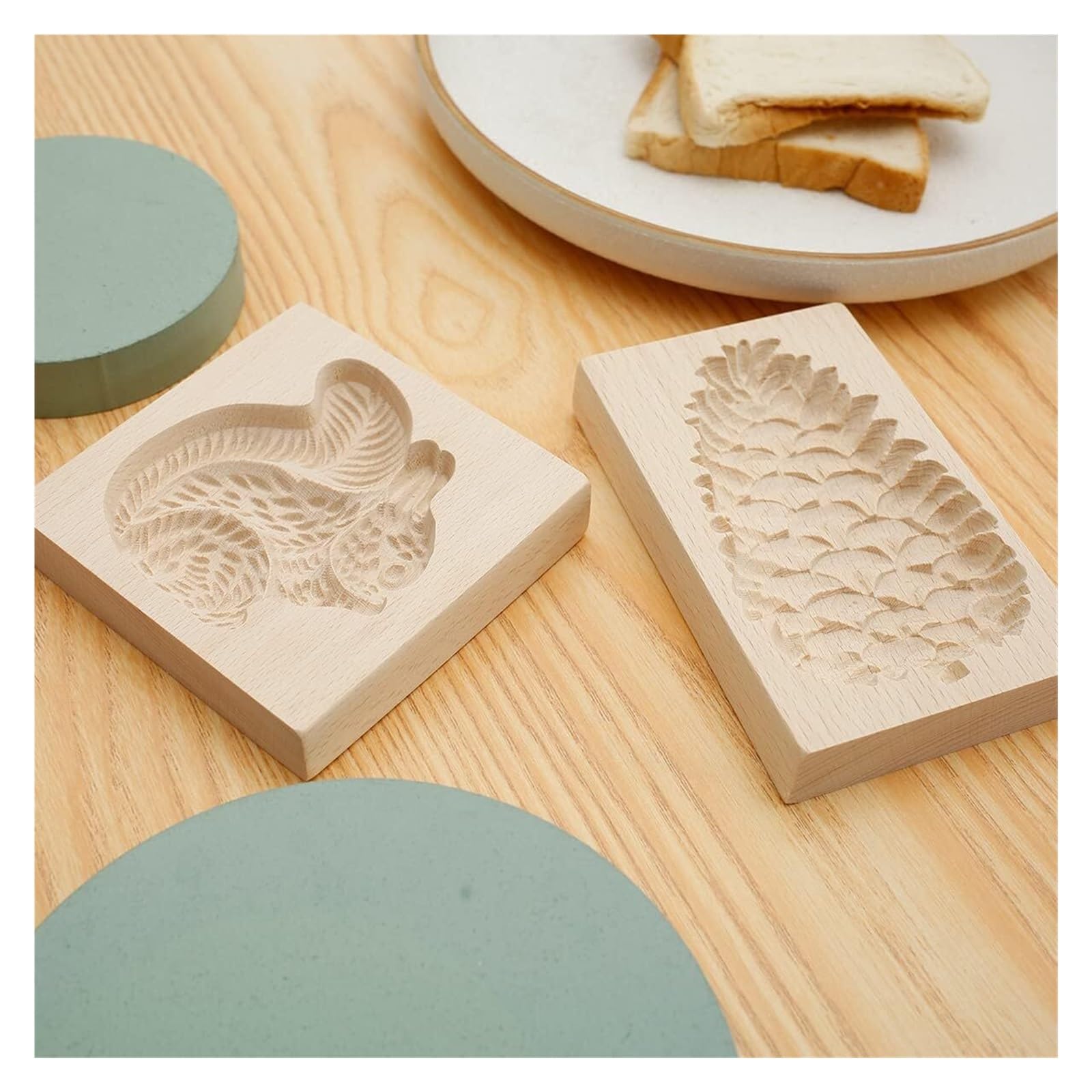 Moldes de galletas de madera, paquete de 2 moldes de galletas de madera for hornear, juego de cortadores de galletas de cocina, sellos de galletas de jengibre tallados en 3D, formas de bricol