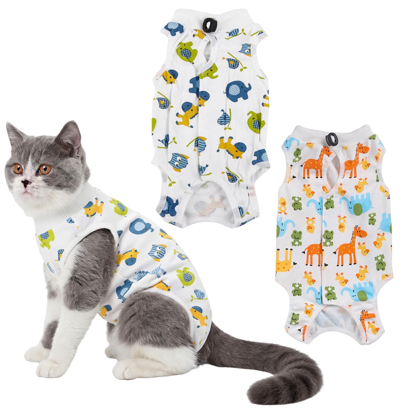 2pcs Cat Recovery Suit οΌMοΌ β Post Surgery Care Breathable Cotton Cat Onesie Female After Spay β Protective Recovery Bodysuit Alternative to Cone β Adjustable Surgery Suit