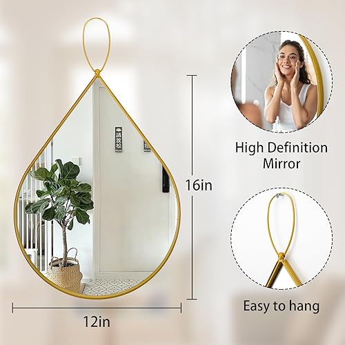 Miniatura 10 de Pequeños espejos de pared decorativos con forma de lágrima blanca, espejos de pared ovalados irregulares para sala de estar, baño, dormitorio,