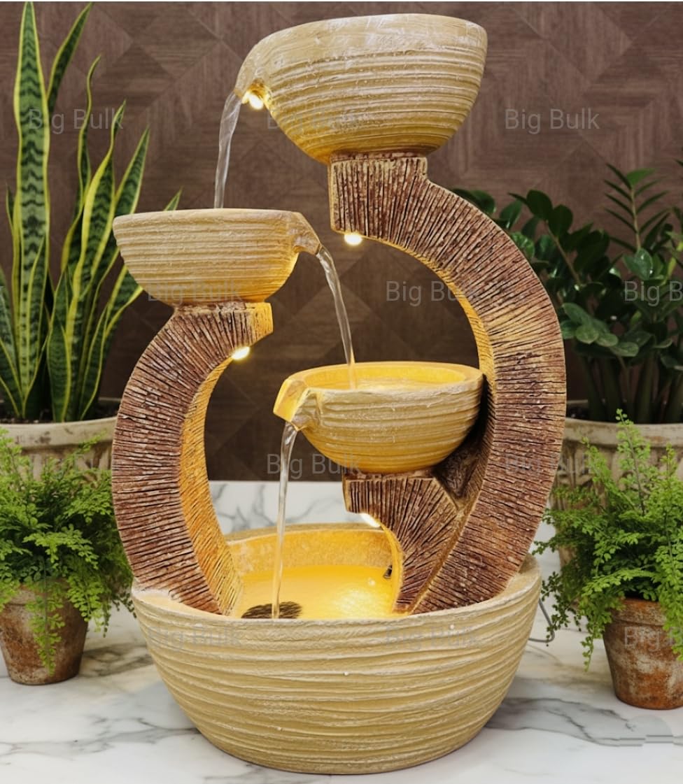 5 Steps 5 Layer Big Stone Look Fiber Fountain for Home Decor (Round Fountain)-image-11