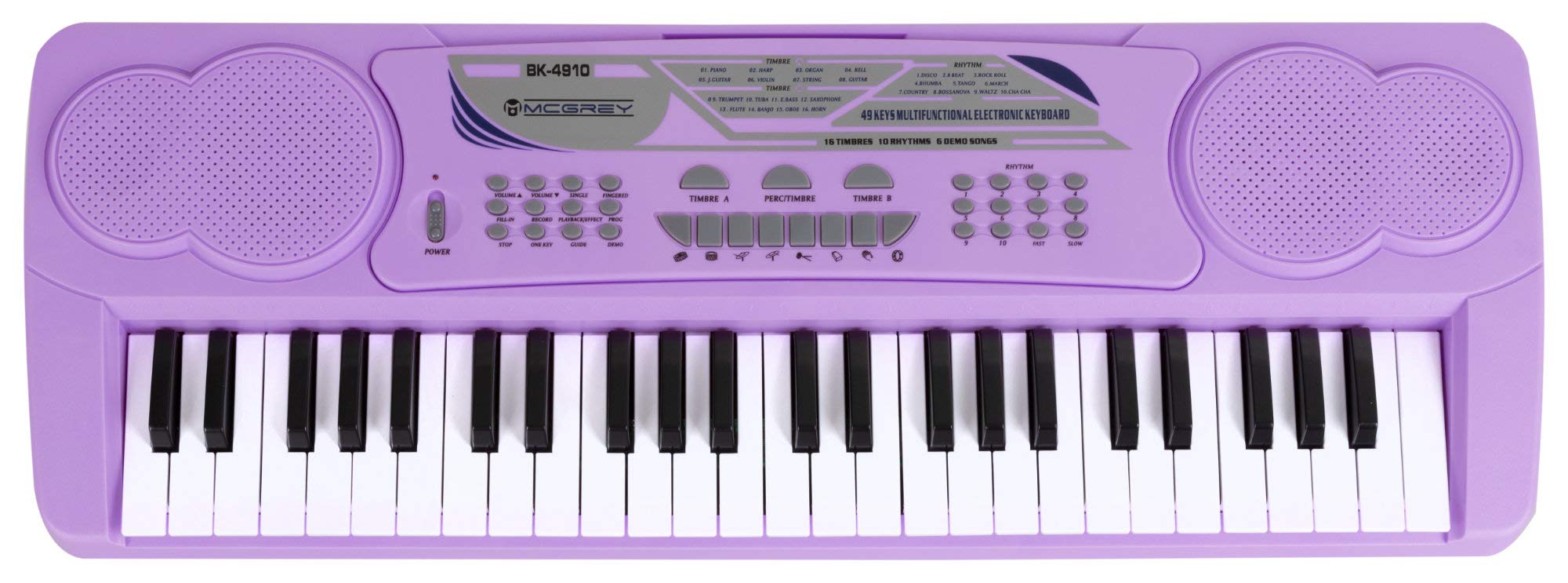 McGrey BK-4910VT Keyboard - Einsteiger-Keyboard 49 Tasten - mit 16 Sounds & 10 Rhythmen - 8 Percussion-Sounds & 6 Demo-Songs - Mikrofon & Notenhalter - Lila