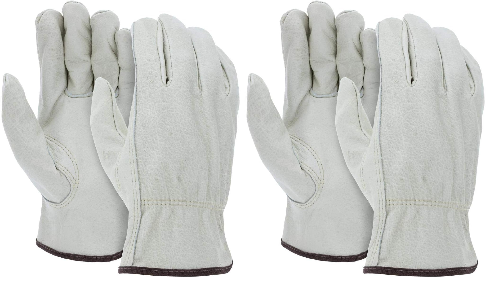 ATERET 12 Pairs X-Large Heavy Duty Durable Cowhide Leather Work Gloves I Driver Gloves for Truck Driving, Warehouse, Gardening, Farming (Pack of 2)