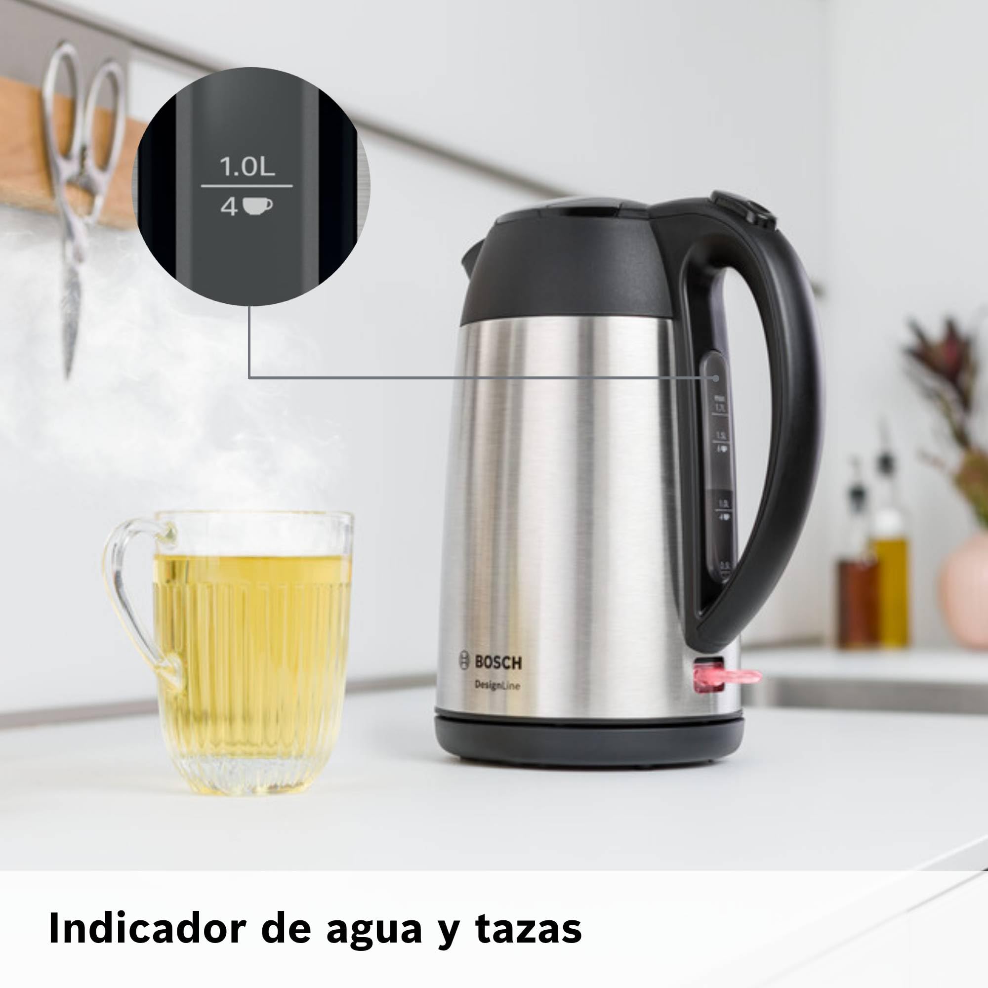 Bosch - Hervidor, DesignLine, 1.7 l, Acero inoxidable, TWK3P420