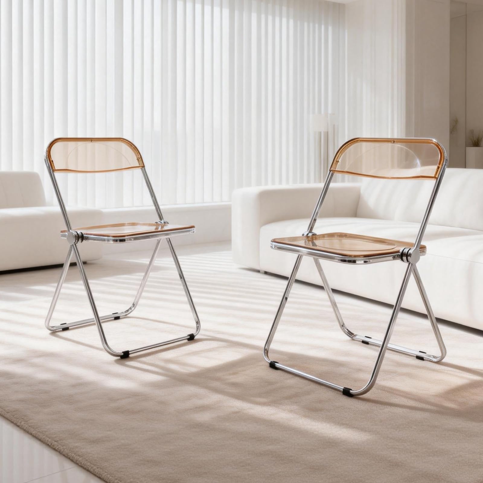 Sedia pieghevole in acrilico: sedia Morden trasparente cromata – seduta in cristallo lucite trasparente – elegante sedia pieghevole impilabile in plastica per sala da pranzo soggiorno vanità