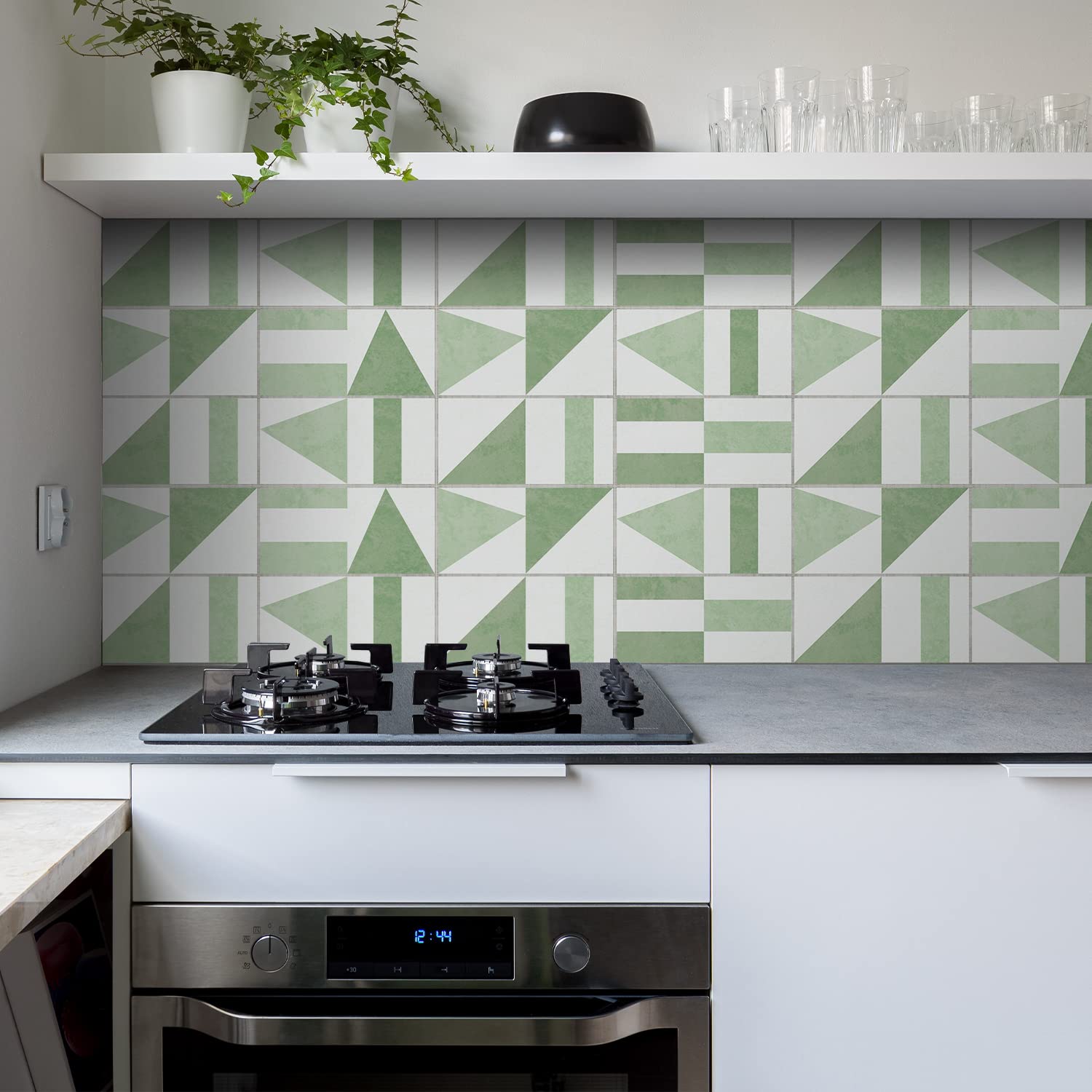 Alwayspon Vinyl Floor Wall Tile Sticker, Non-Slip Sticky Back Tile Decals for Kitchen Bathroom Self-Adhesive Peel and Stick PVC Floor Sticker DIY, Light Green, 30cmX15cmX4Pcs Set