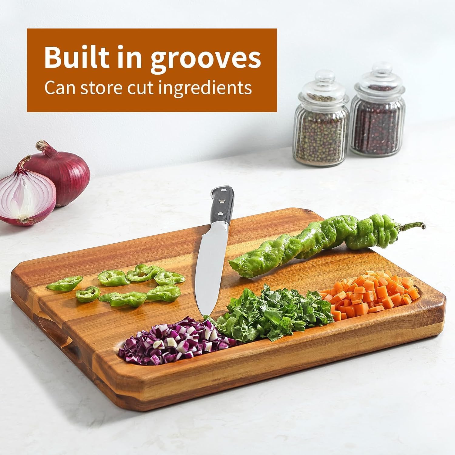 Large wood Cutting Board for Kitchen with Juice Handles ， Chopping Board Cheese Charcuterie Board (Striped cutting board)