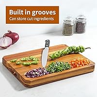 Vista 3 de Tabla de cortar grande de madera para cocina con asas para jugo, tabla de cortar, tabla de queso y tabla de embutidos (tabla de cortar rayada)