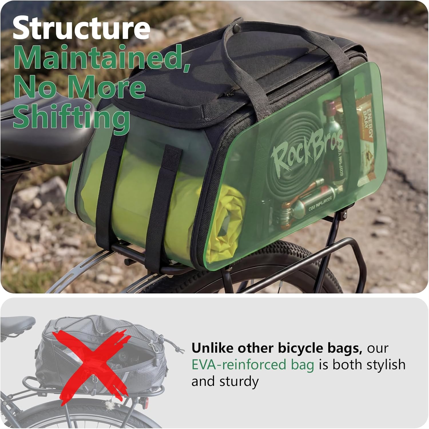 ROCKBROS Bike Bag for Bicycle Rear Rack Structured & Firm 12L Large Capacity Bike Ebike Trunk Rack Bag with Shoulder Strap Mesh Pocket MTB E-bike Cycling Commuter Travel Outdoor Must Have Accessories