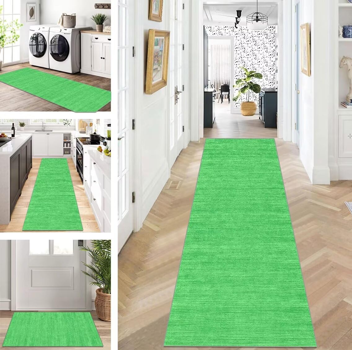 Tapis de couloir antidérapant vert vintage pour éviter les glissades