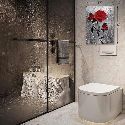 Miniatura 3 de Lienzo decorativo para pared, pinturas artísticas de pared de rosas rojas para baño, sala de estar, oficina, decoración del hogar, lienzo moderno,