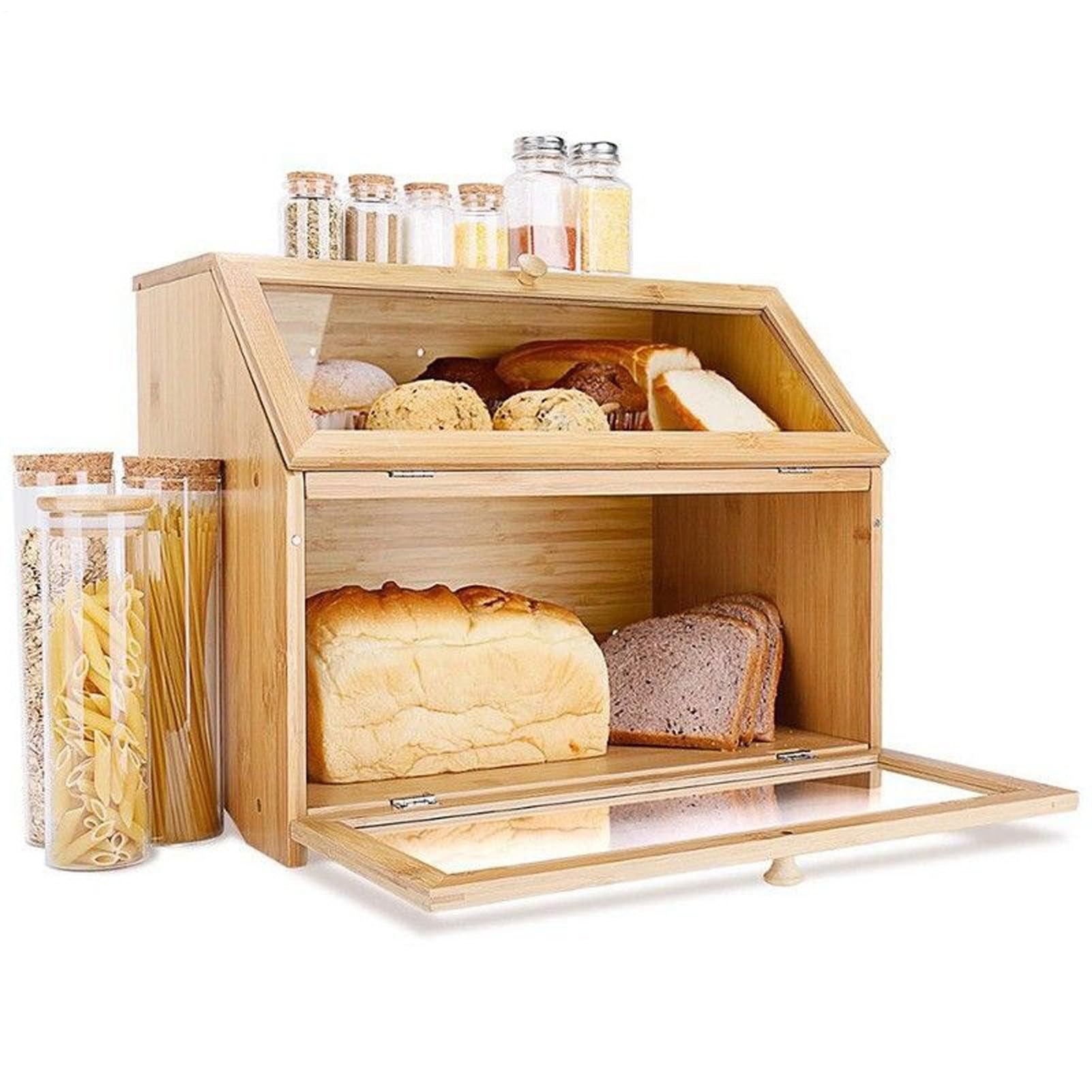 – Bread Box,Double Layer Wooden Airtight - Kitchen Homemade Bread Container - for Pantry Farmhouse Cabinet Apartment Home Dessert Muffin Bagel