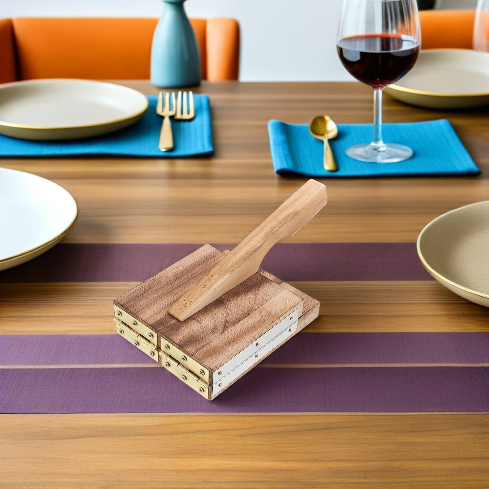Uonlytech Pressa per Ravioli in Acciaio Inox e Legno Utensile Manuale per Pasta di Gnocchi e Torte di Riso Stampo Pratico per Cucina Casalinga e Preparazioni Tradizionali