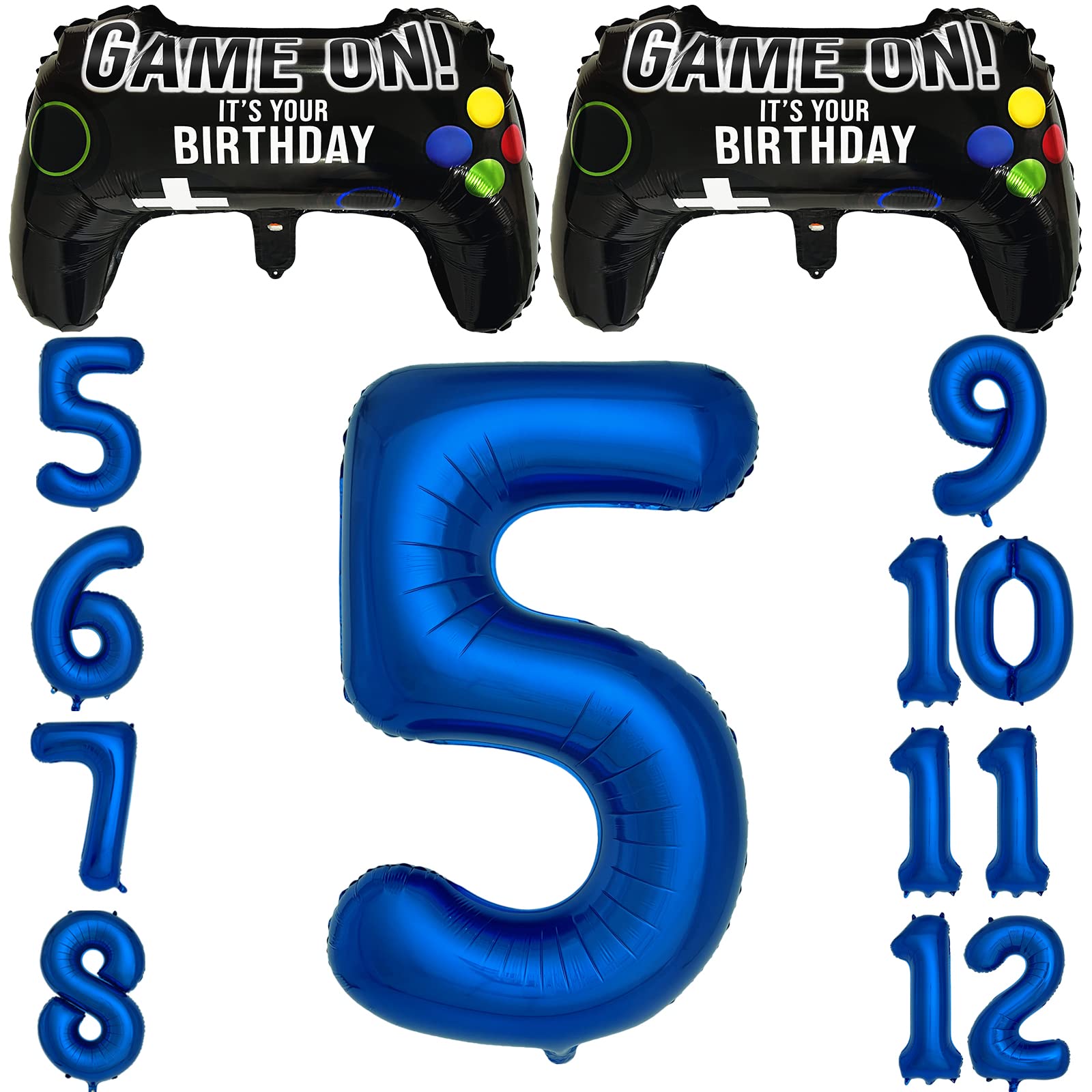 Navy Blue Video Game Party Supplies Boys 5th Birthday Party Decorations- 2 Packs Game On Balloons with Dark Blue Number 5 Balloon