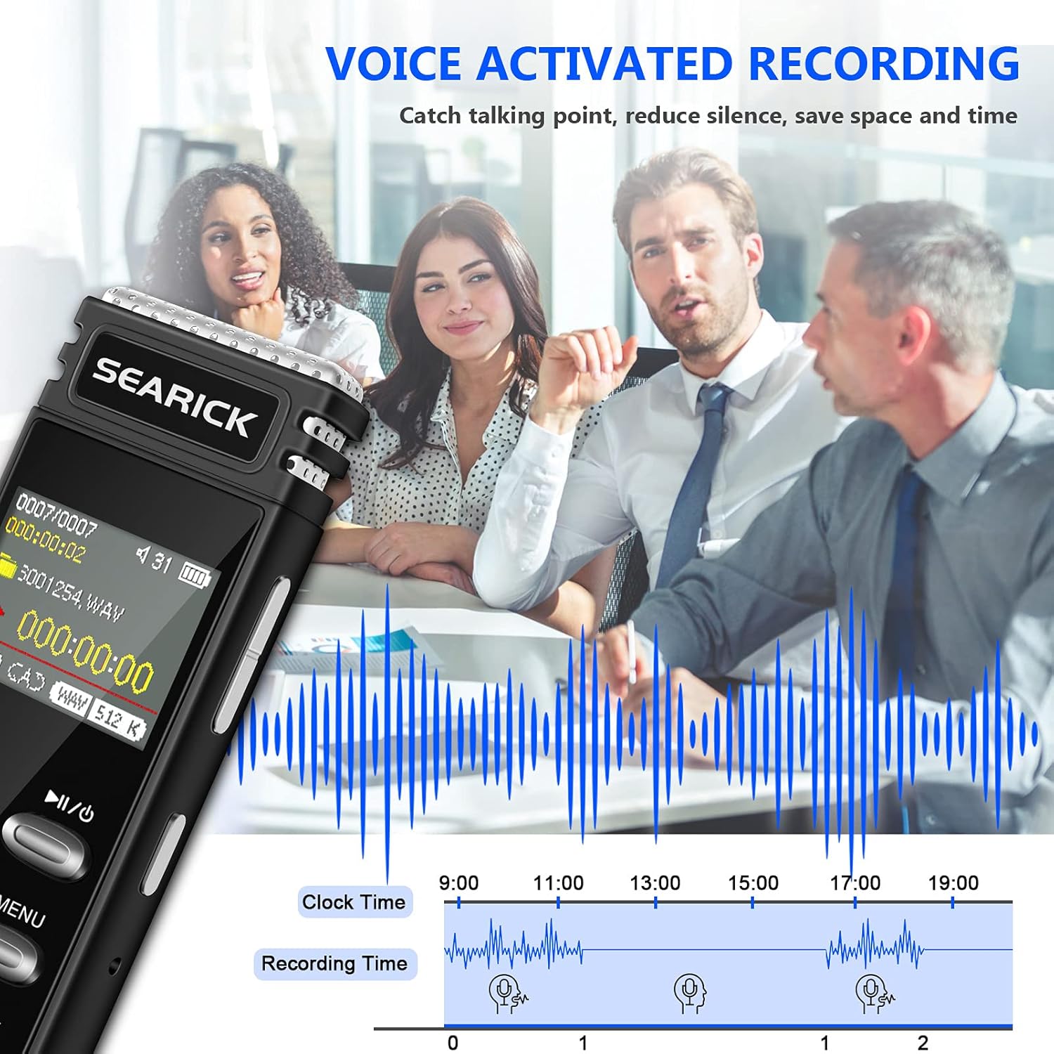 Voice Recorder, Searick 48GB 3343 Hours Portable Voice Activated Recorder with MP3 Player, USB Charge, Variable Speed and Password, Upgraded Mini Digital Tape Recorder for Lectures, Meetings : Electronics