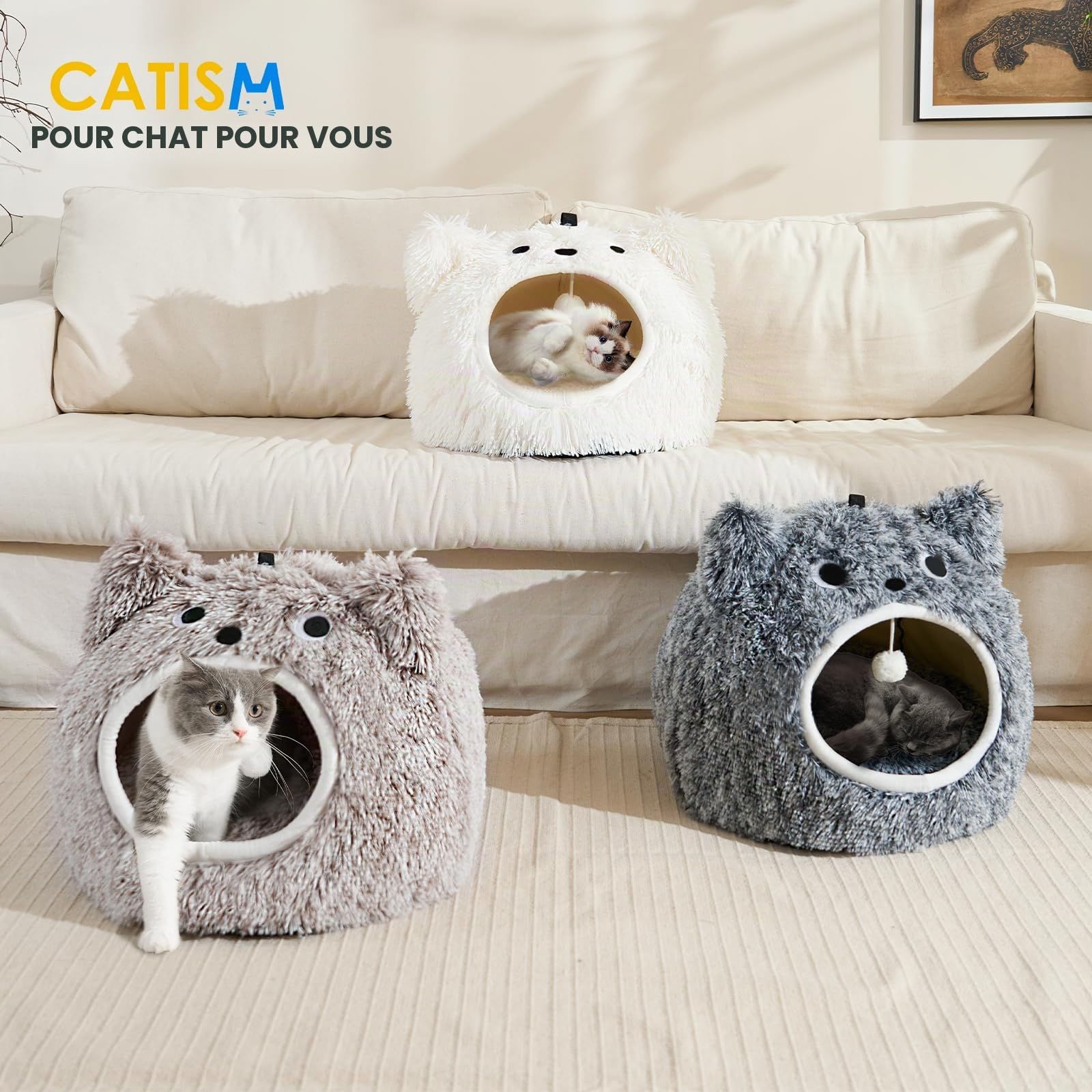 CATISM Niche pour Chat – Lit Lavable en Peluche pour Chat – Coussin Moelleux pour Chaton Chiot lit pour Animal Domestique